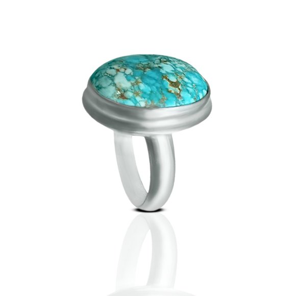 Fabulous Turquoise Healing Ring Women's 925 Sterling Silver Statement Ring Calm - Picture 7 of 8